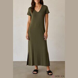 C&C California Women's Size Small Olive Green V Neck T-Shirt Maxi Dress